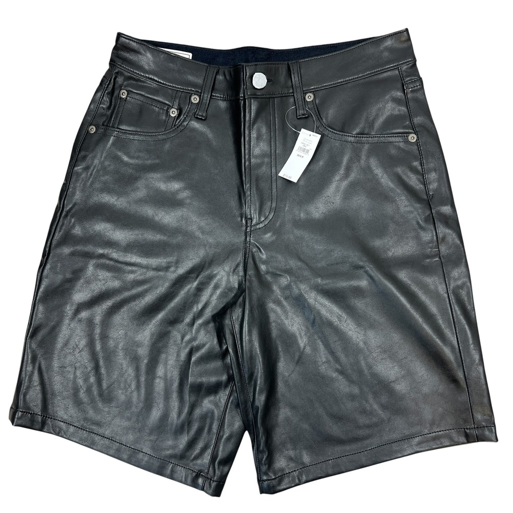 Gap Faux Leather Stride Bermuda Shorts Sz 6 Black High Rise Edgy Punk Cybergoth